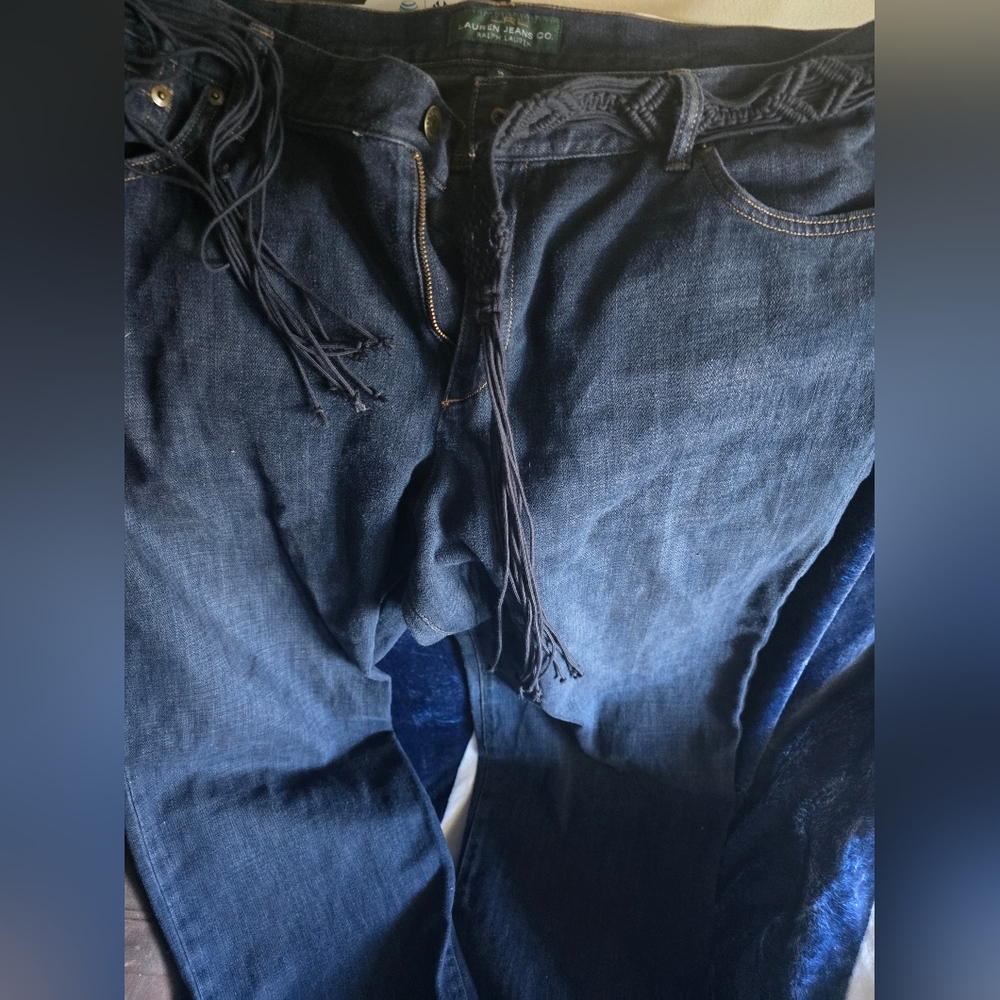COPY - LRL womens boyfriend jeans with belt nwot size 16 boot cut denim blue